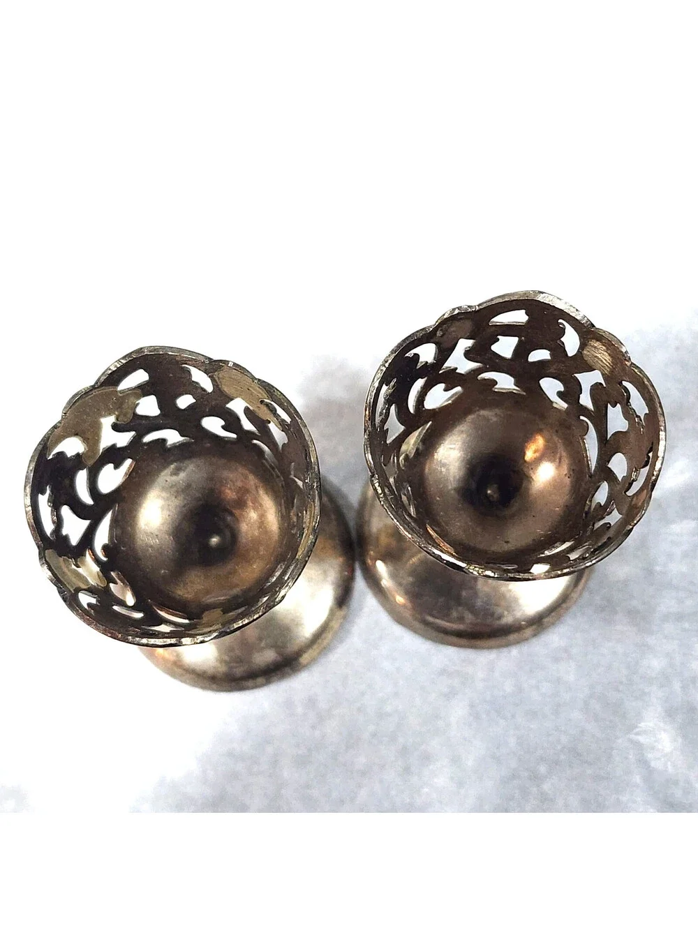 Vintage Silver Plate Pierced Filigree Tulip Cordial Cup Holders Lot of 2- 